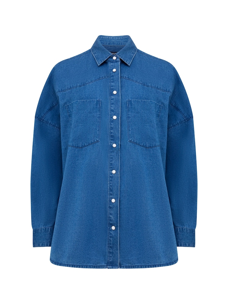 French Connection Blue 100% Cotton Zaves Chambray Denim Shirt - Image 4 of 4