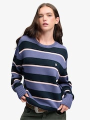 Superdry Blue Oversized Stripe Jumper - Image 1 of 5