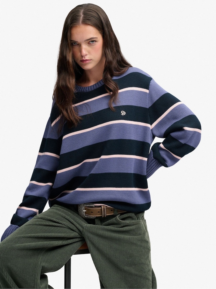 Superdry Blue Oversized Stripe Jumper - Image 5 of 5 Superdry Blue Oversized Stripe Jumper - Image 5 of 5