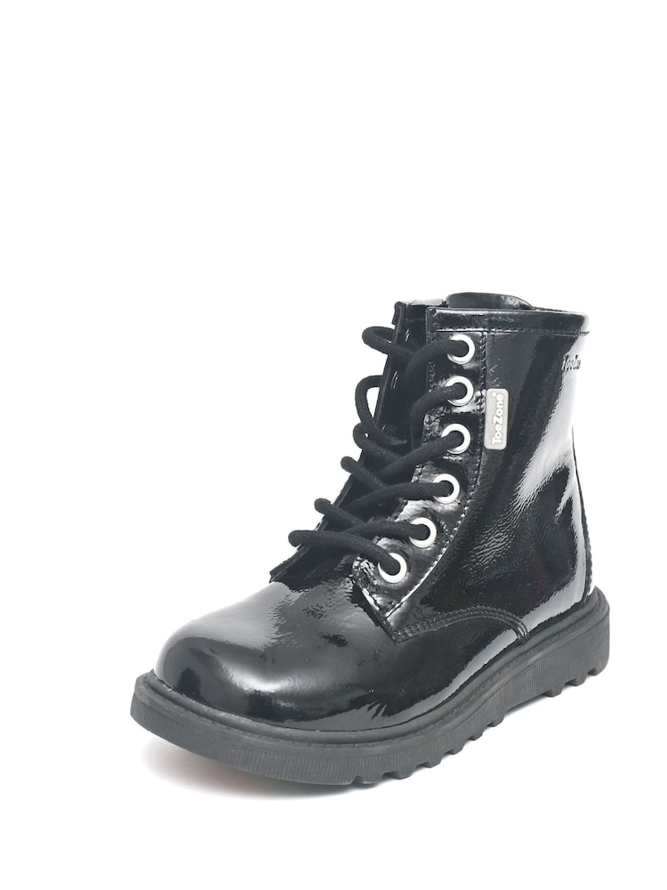 ToeZone Alice Patent Leather Lace up and Side Zip Black Boots - Image 2 of 4