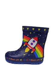 ToeZone Blue Quinn Space Rocket Wellies - Image 1 of 4