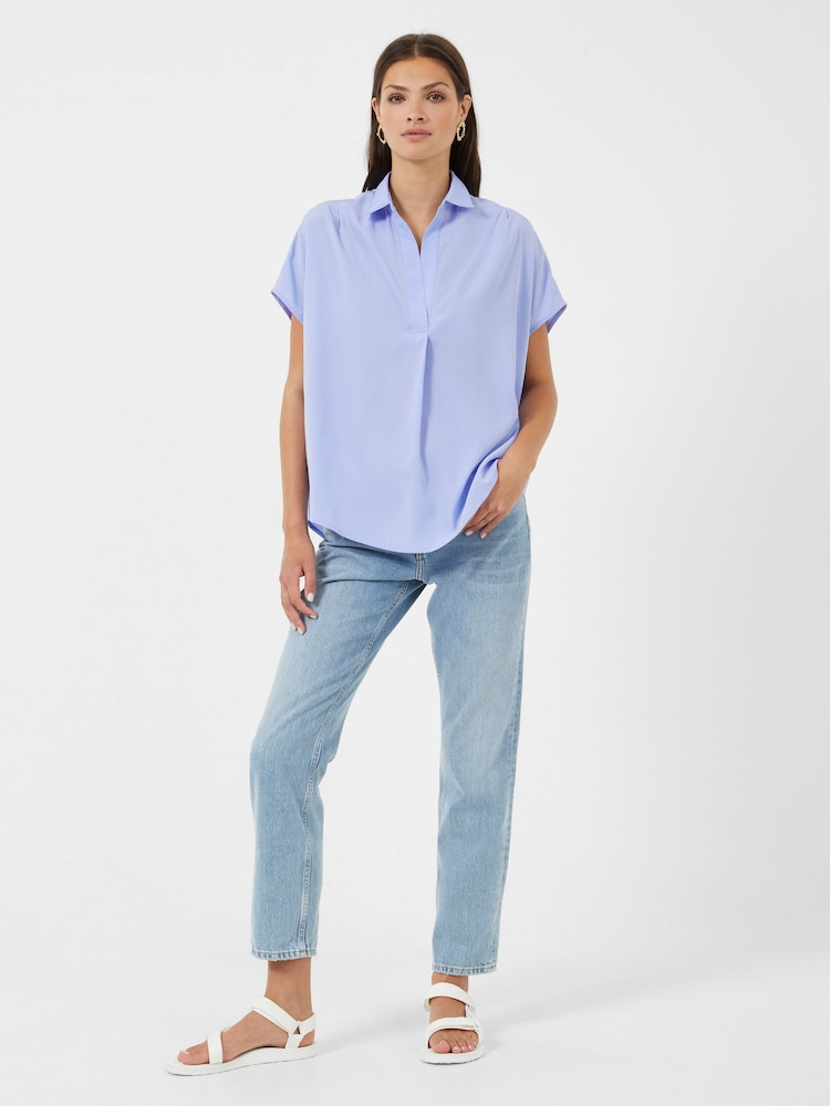 French Connection Blue Crepe Light Sleeveless Popover Shirt - Image 1 of 4