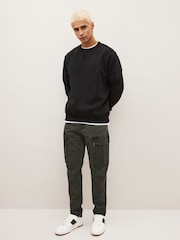 Dark Khaki Green Slim Fit Zip Detail Stretch Cargo Trousers - Image 2 of 9