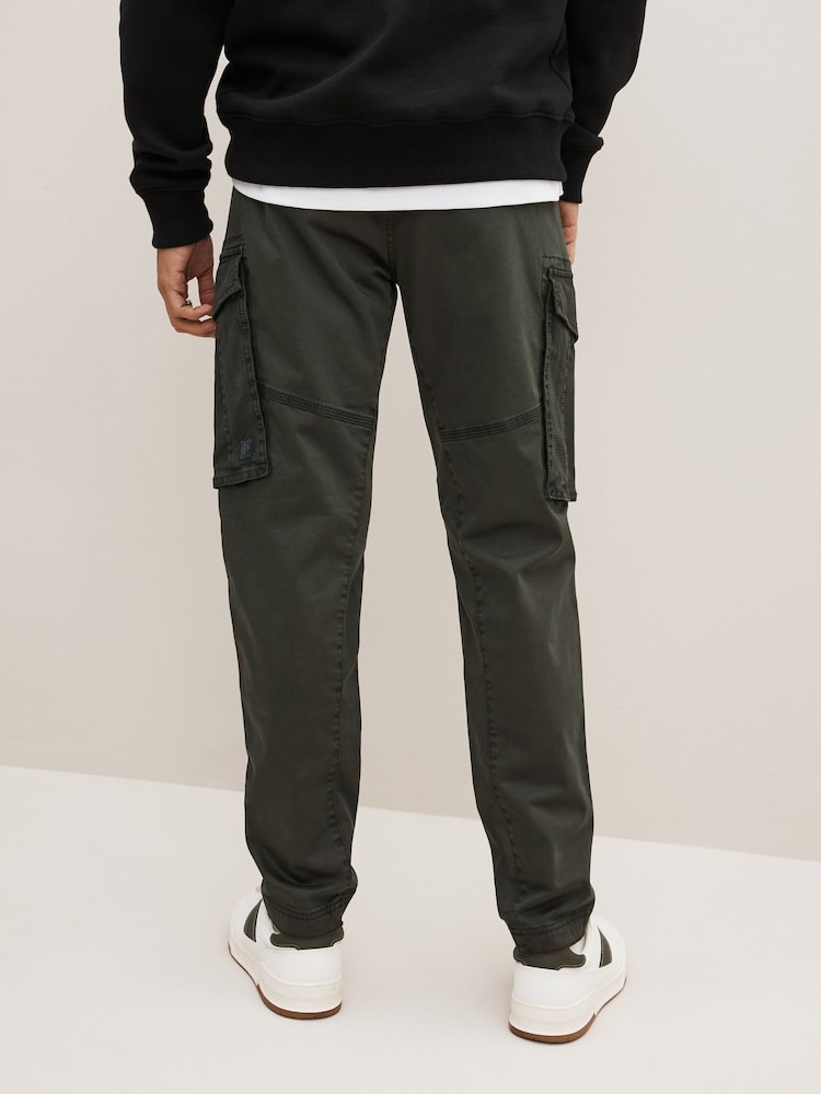 Dark Khaki Green Slim Fit Zip Detail Stretch Cargo Trousers - Image 3 of 9