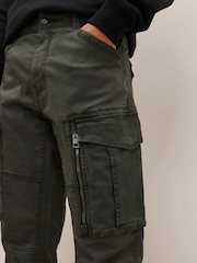 Dark Khaki Green Slim Fit Zip Detail Stretch Cargo Trousers - Image 5 of 9
