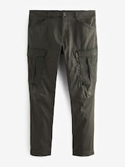 Dark Khaki Green Slim Fit Zip Detail Stretch Cargo Trousers - Image 6 of 9