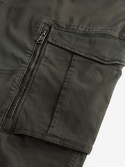 Dark Khaki Green Slim Fit Zip Detail Stretch Cargo Trousers - Image 7 of 9