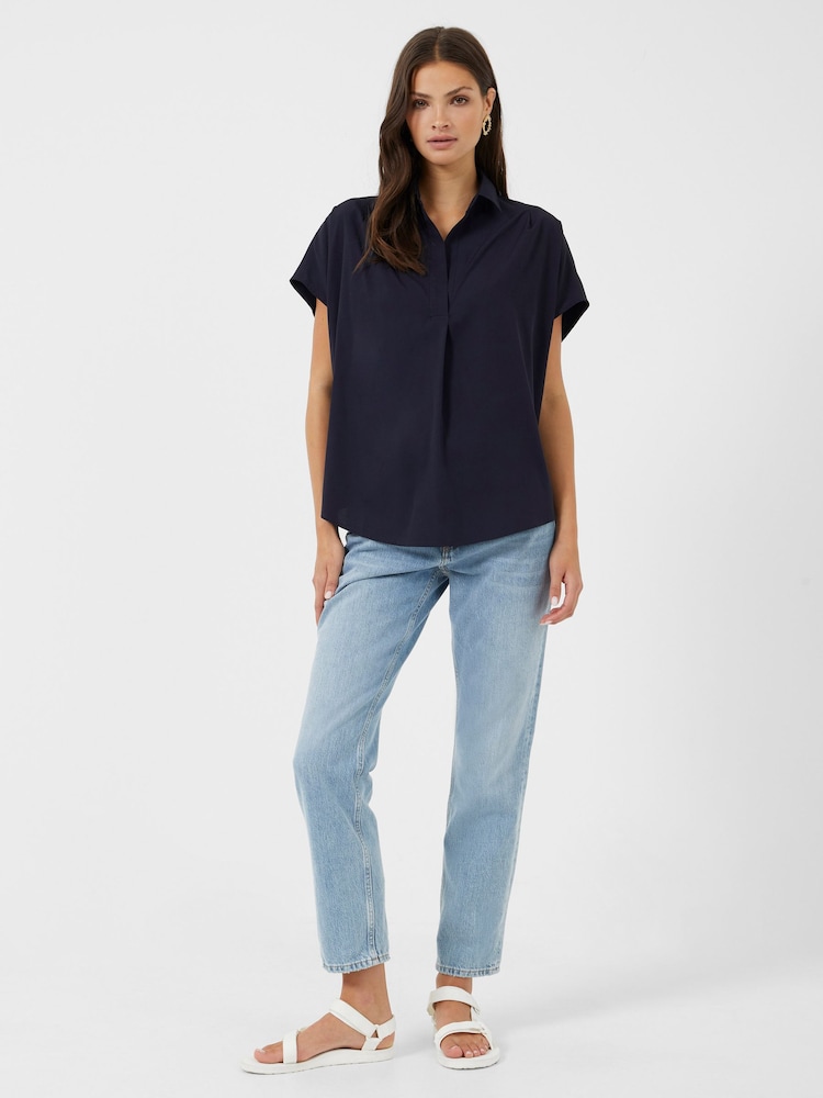 French Connection Blue Crepe Light Sleeveless Popover Shirt - Image 1 of 4