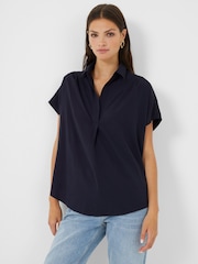 French Connection Blue Crepe Light Sleeveless Popover Shirt - Image 2 of 4