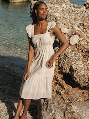 Threadbare White Cotton Broderie Anglaise Midi Smock Dress - Image 1 of 4