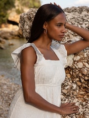Threadbare White Cotton Broderie Anglaise Midi Smock Dress - Image 4 of 4