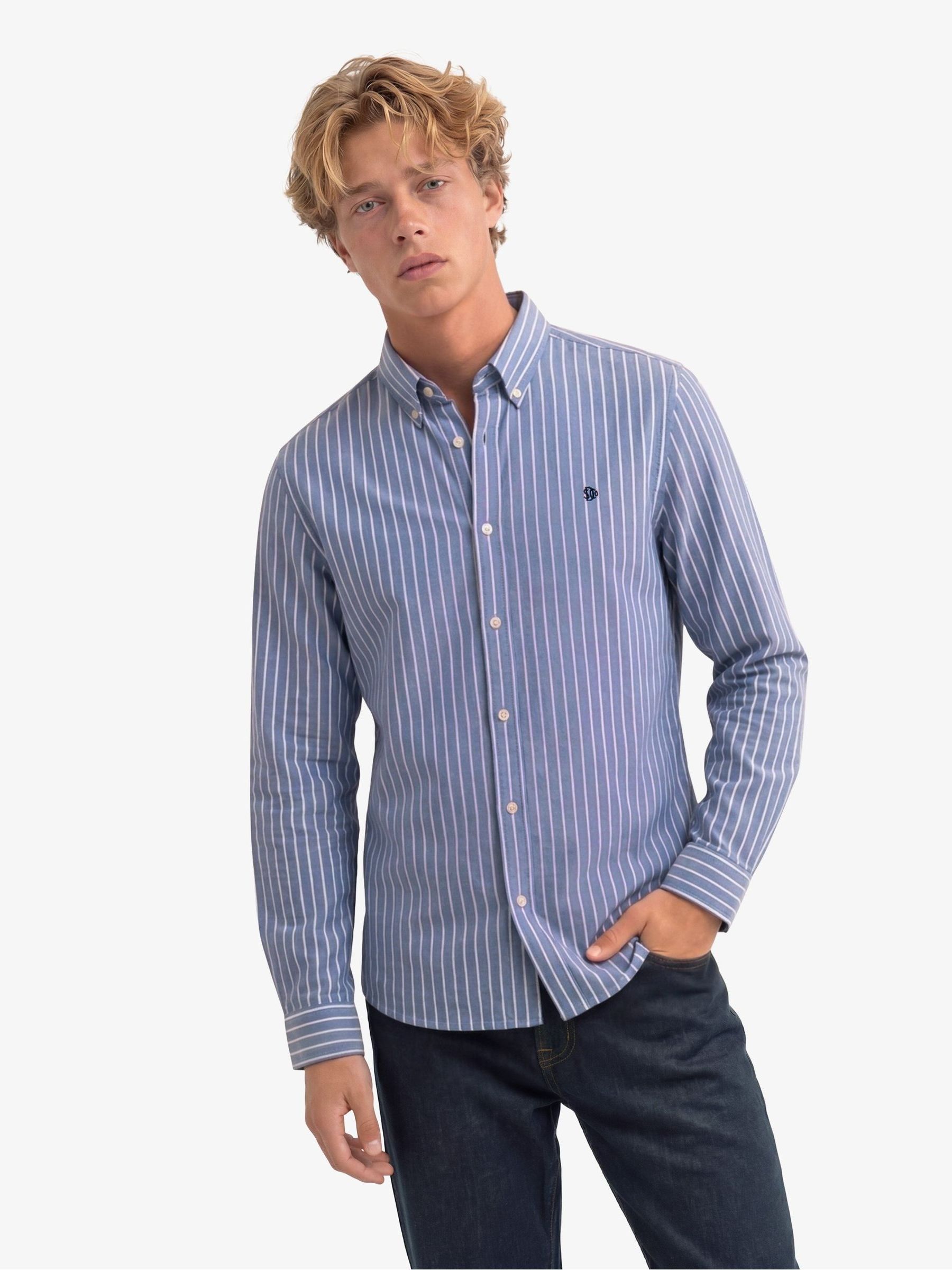 Superdry Mens Preppy Oxford Relaxed Fit Long Sleeve Striped Shirt, Navy, Size 2Xl, Men - Image 3