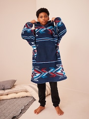 Navy Blue Aztec Print Hooded Blanket (3-16yrs) - Image 1 of 6