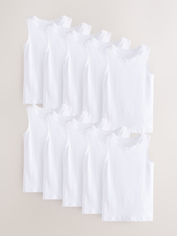 White 10 Pack Lace Trim Vest (1.5-16yrs) - Image 1 of 4