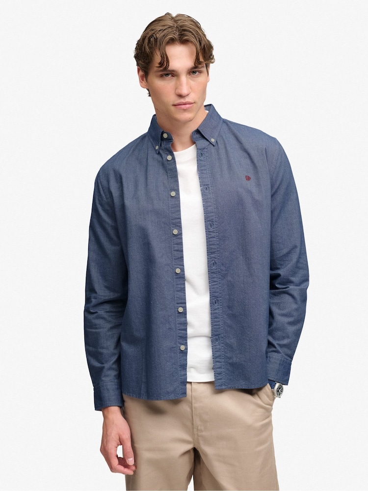 Albastru închis - Cămașă cu mânecă lungă Superdry Preppy Oxford - Imaginea 1 din 6