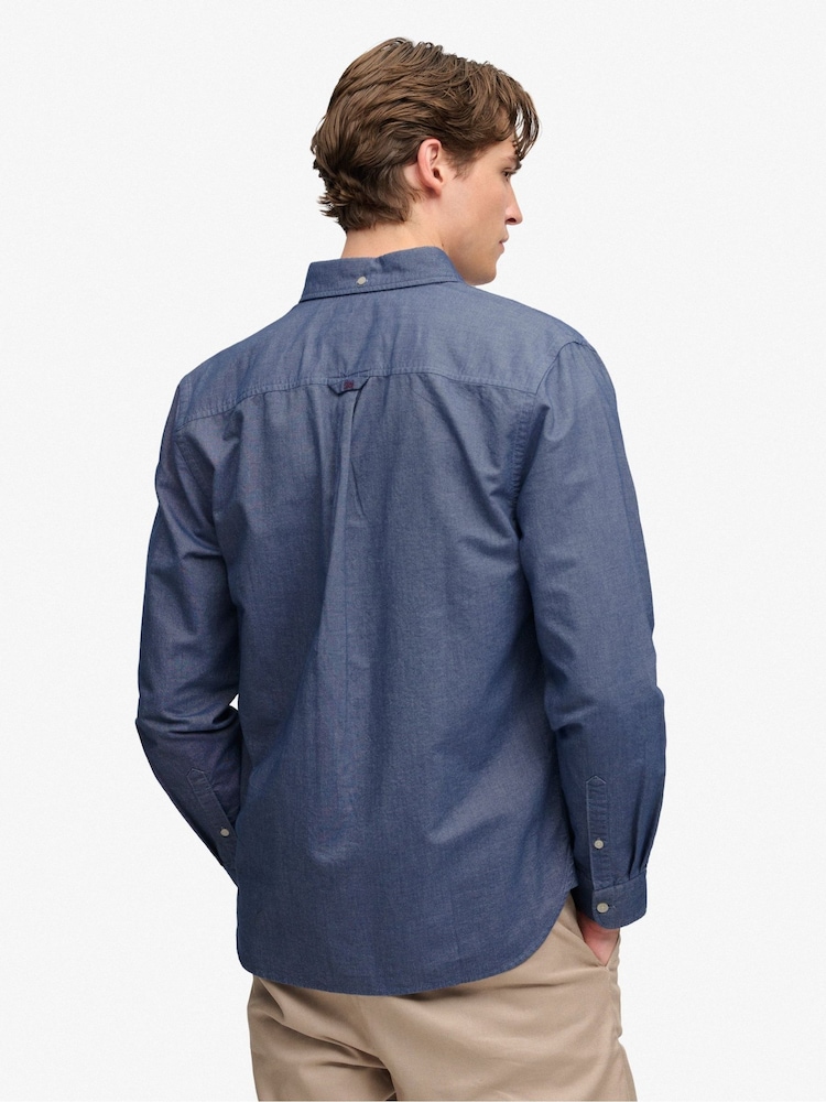 Albastru închis - Cămașă cu mânecă lungă Superdry Preppy Oxford - Imaginea 2 din 6