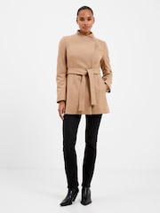 French Connection Beige Platform Felt Crossover Coat - Image 1 of 3