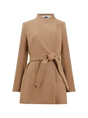 French Connection Beige Platform Felt Crossover Coat - Image 3 of 3