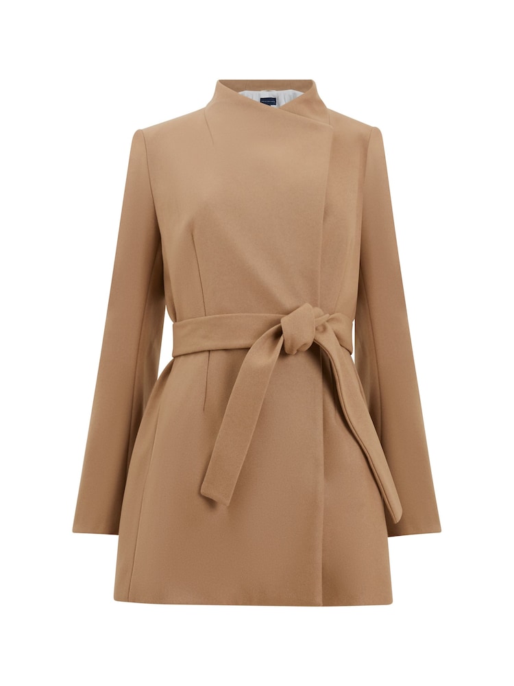 French Connection Beige Platform Felt Crossover Coat - Image 3 of 3