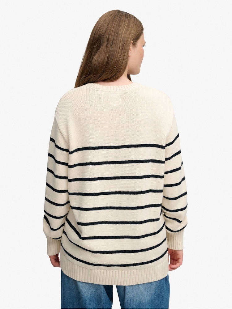 Superdry White Oversized Stripe Jumper - Image 2 of 4 Superdry White Oversized Stripe Jumper - Image 2 of 4