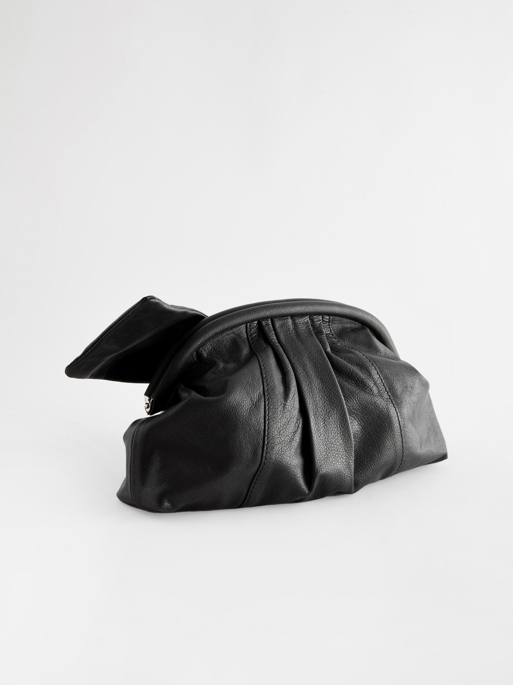 Black Leather Bow Clutch Bag