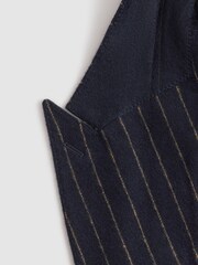 Reiss Navy Patch Slim Fit Wool Double Breasted Pinstripe Blazer - Image 6 of 7