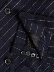 Reiss Navy Patch Slim Fit Wool Double Breasted Pinstripe Blazer - Image 7 of 7