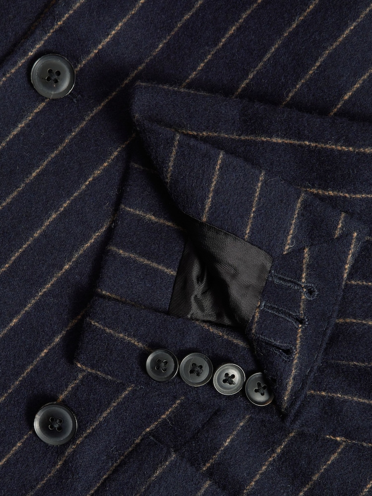 Reiss Navy Patch Slim Fit Wool Double Breasted Pinstripe Blazer - Image 7 of 7