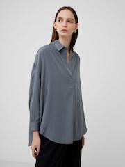 French Connection Grey Rhodes Crepe Popover Shirt - Image 1 of 4
