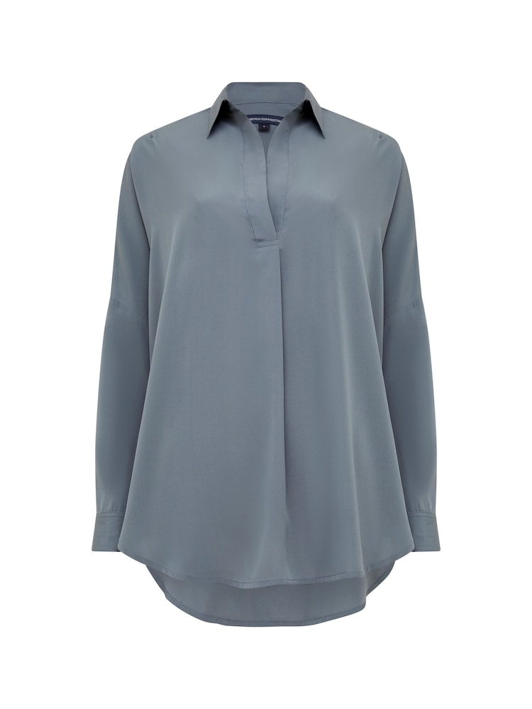 French Connection Grey Rhodes Crepe Popover Shirt - Image 4 of 4