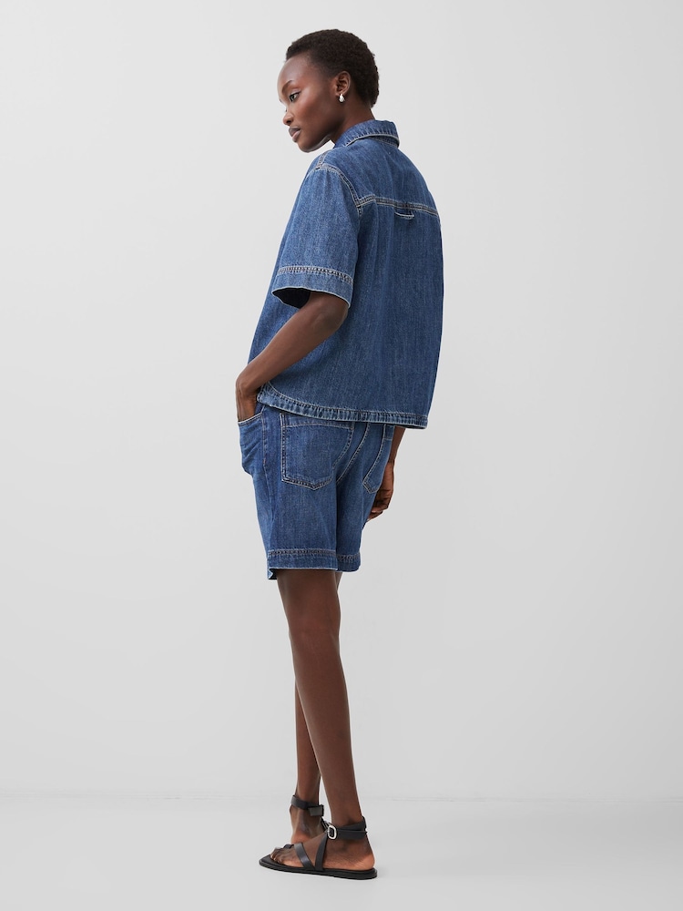 French Connection Blue Denim 100% Cotton Finley Short Sleeve Shirt - Image 2 of 4