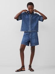 French Connection Blue Denim 100% Cotton Finley Short Sleeve Shirt - Image 3 of 4