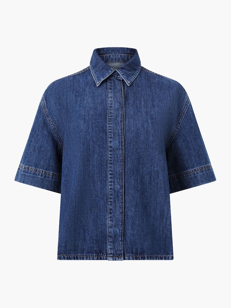 French Connection Blue Denim 100% Cotton Finley Short Sleeve Shirt - Image 4 of 4