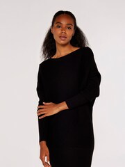 Apricot Black Ribbed Batwing Jumper Dress - Image 1 of 4