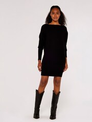 Apricot Black Ribbed Batwing Jumper Dress - Image 3 of 4