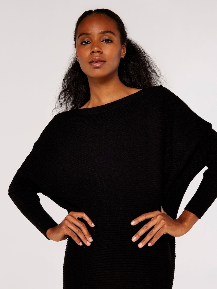 Apricot Black Ribbed Batwing Jumper Dress - Image 4 of 4