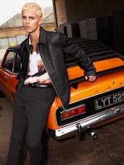 Black EDIT PU Faux Leather Collared Jacket - Image 1 of 9