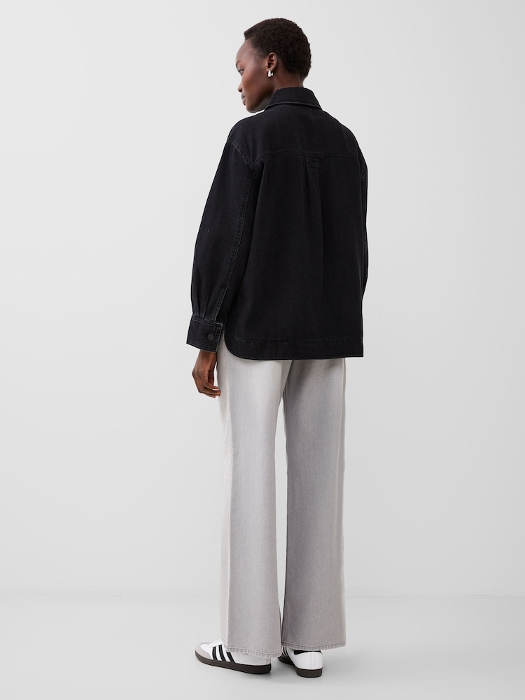 French Connection Black 100% Cotton Oversized Denver Denim Shirt - Image 2 of 4