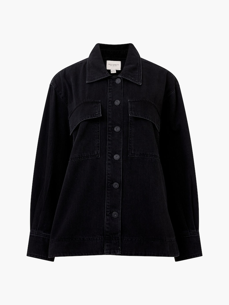 French Connection Black 100% Cotton Oversized Denver Denim Shirt - Image 4 of 4