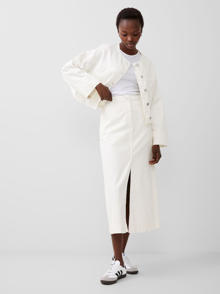 French Connection White 100% Cotton Denver Denim Wide Sleeve Jacket - Image 1 of 4