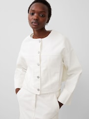 French Connection White 100% Cotton Denver Denim Wide Sleeve Jacket - Image 3 of 4