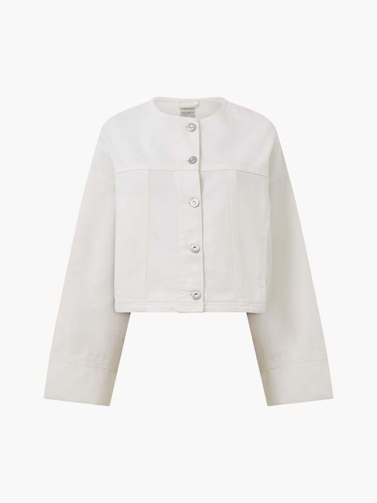 French Connection White 100% Cotton Denver Denim Wide Sleeve Jacket - Image 4 of 4