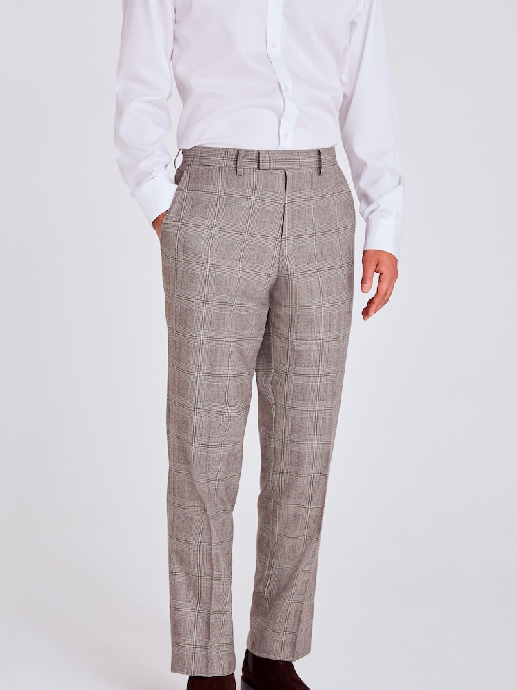 MOSS Natural Regular Fit Performance Check Trousers - Image 1 of 3