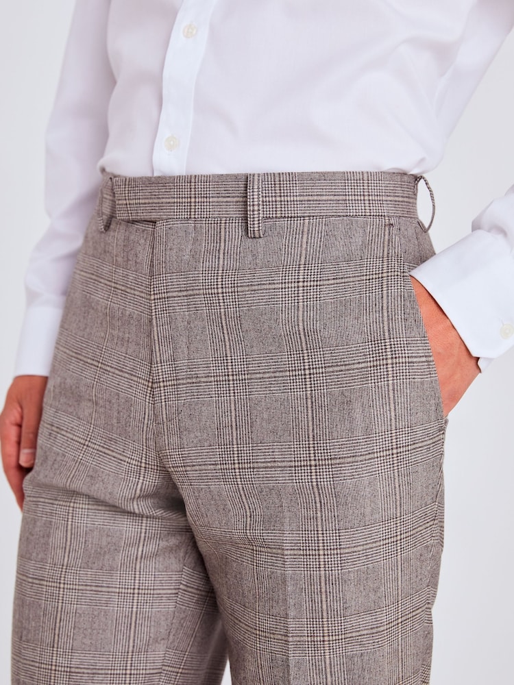 MOSS Natural Regular Fit Performance Check Trousers - Image 3 of 3
