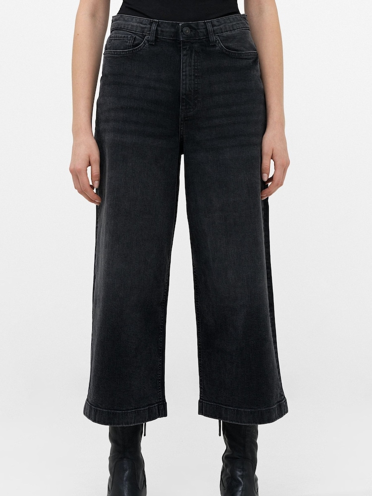 French Connection Black Stretch Wide Leg Culotte Jeans - Image 1 of 4