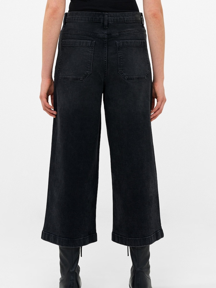 French Connection Black Stretch Wide Leg Culotte Jeans - Image 2 of 4