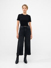 French Connection Black Stretch Wide Leg Culotte Jeans - Image 3 of 4