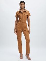 Good American Tan Good American Twill Utility Straight-Leg Jumpsuit - Image 1 of 6