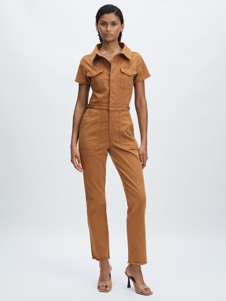 Good American Tan Good American Twill Utility Straight-Leg Jumpsuit - Image 1 of 6