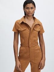 Good American Tan Good American Twill Utility Straight-Leg Jumpsuit - Image 3 of 6